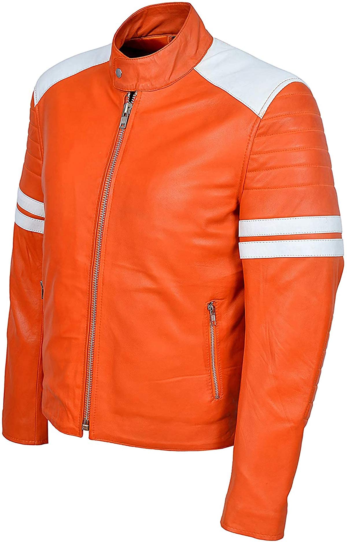 Mayhem - Chaqueta de cuero para motociclista a rayas estilo Fight Club para hombre