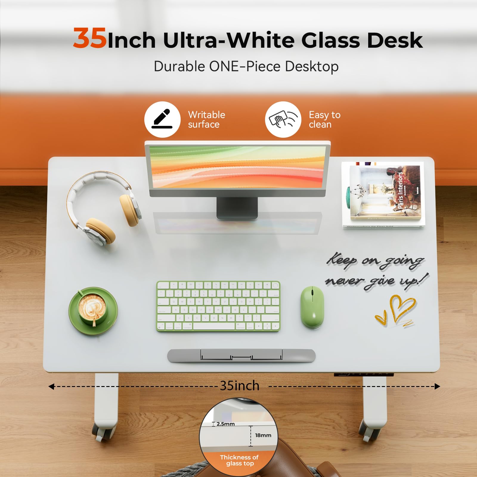 35inch Glass Standing Desk 90 Tiltable Mobile Rising Desk Height Adjustable Whole Piece Rolling Drafting DrawingTable with Wheels — view 4