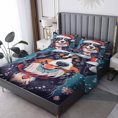 Sábanas de Navidad Split King para cama ajustable, sábanas Rottweiler, sábanas estampadas y juego de 5 piezas, microfibra suave con bolsillo