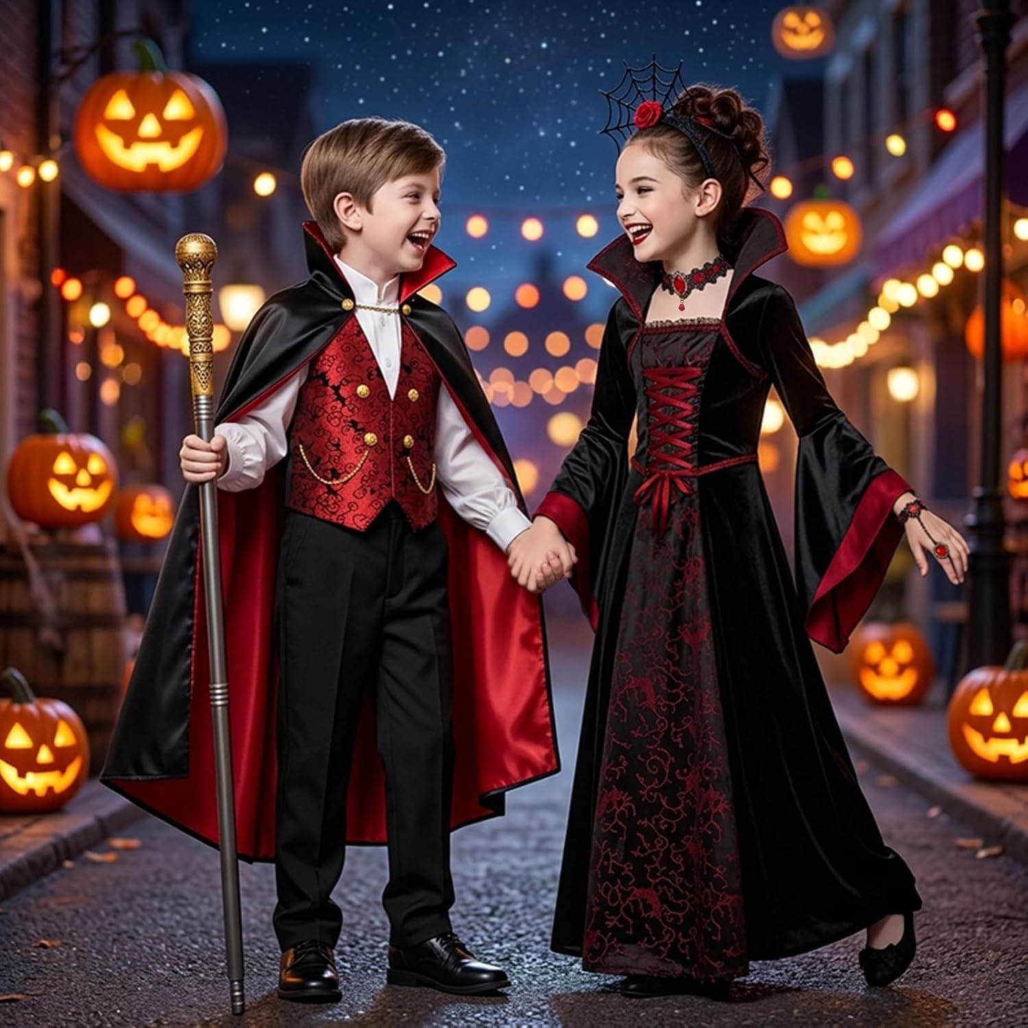 Girls Vampire Princess Dress Costume Halloween Costumes for Kid Age 3-12