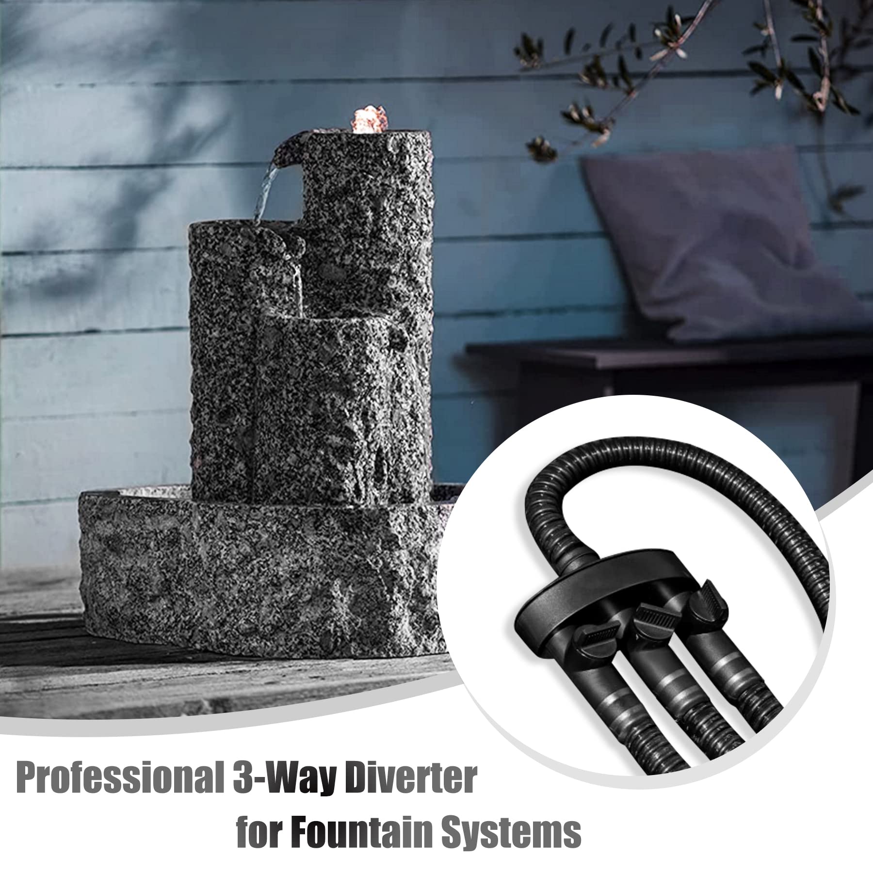 EFUTURETIME 3 Wege Schlauchverteiler Für Springbrunnen - Regulierbar ABS