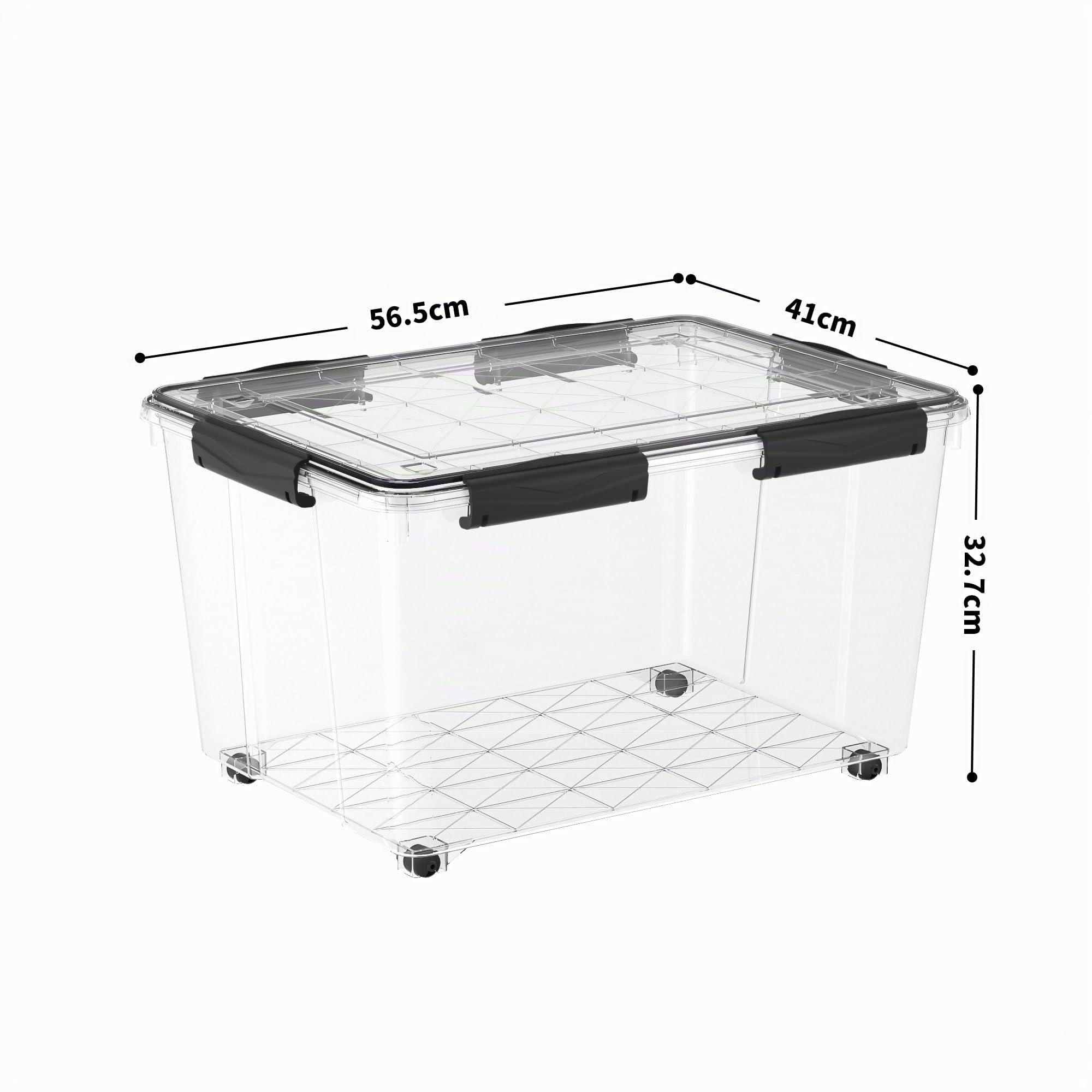 Cetomo 55L*2 Luftdichte Plastik-Speicherkästen mit Rädern, Deckel und Silikon-Dichtung – Für Garage, Außenbereich, Decken, Kleidung – Wasserdicht, Stapelbar, PP, Transparent, 55L (2er Pack)