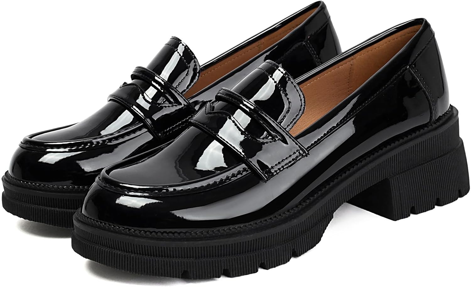 MASIKA Black Platform Loafers for Women - Women's Fashion Slip-On Leather Loafers, Chunky Shoes for Work & Dressy Occasions. - Image 4