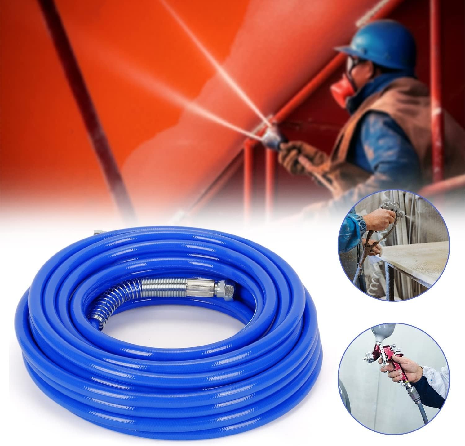 Tuyau pulvérisateur de peinture sans air de 15 m - Tuyau universel en fibre haute pression - Tuyau de pulvérisation pour pistolet pulvérisateur - Bleu eau