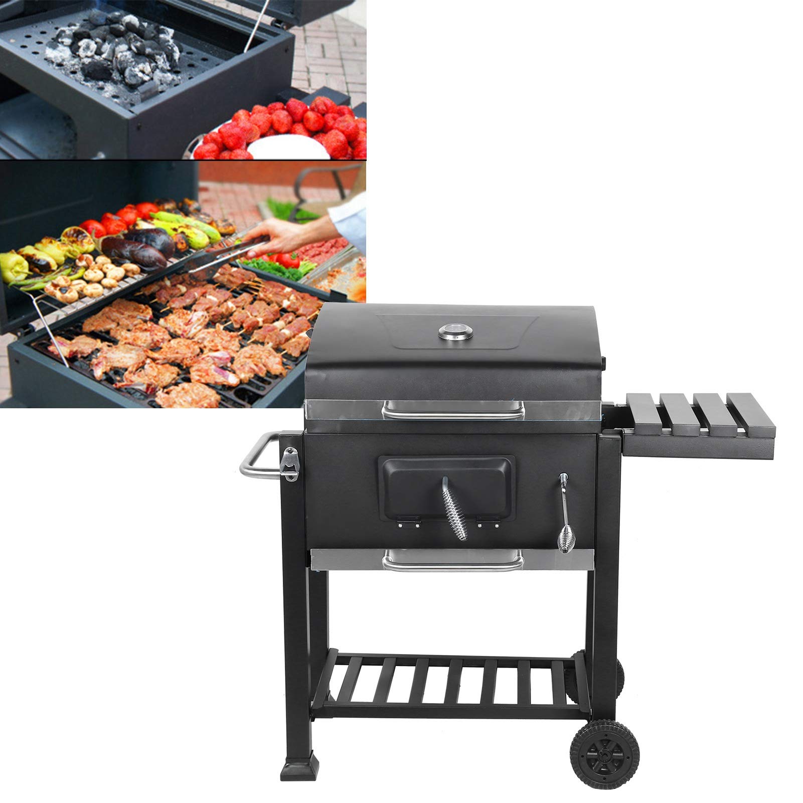 Carrello per barbecue Griglia a carbonella Griglia portatile Barbecue Griglia a carbonella Strumenti per cortile esterno Campeggio Escursione Picnic, 100 x 115 x 48 cm