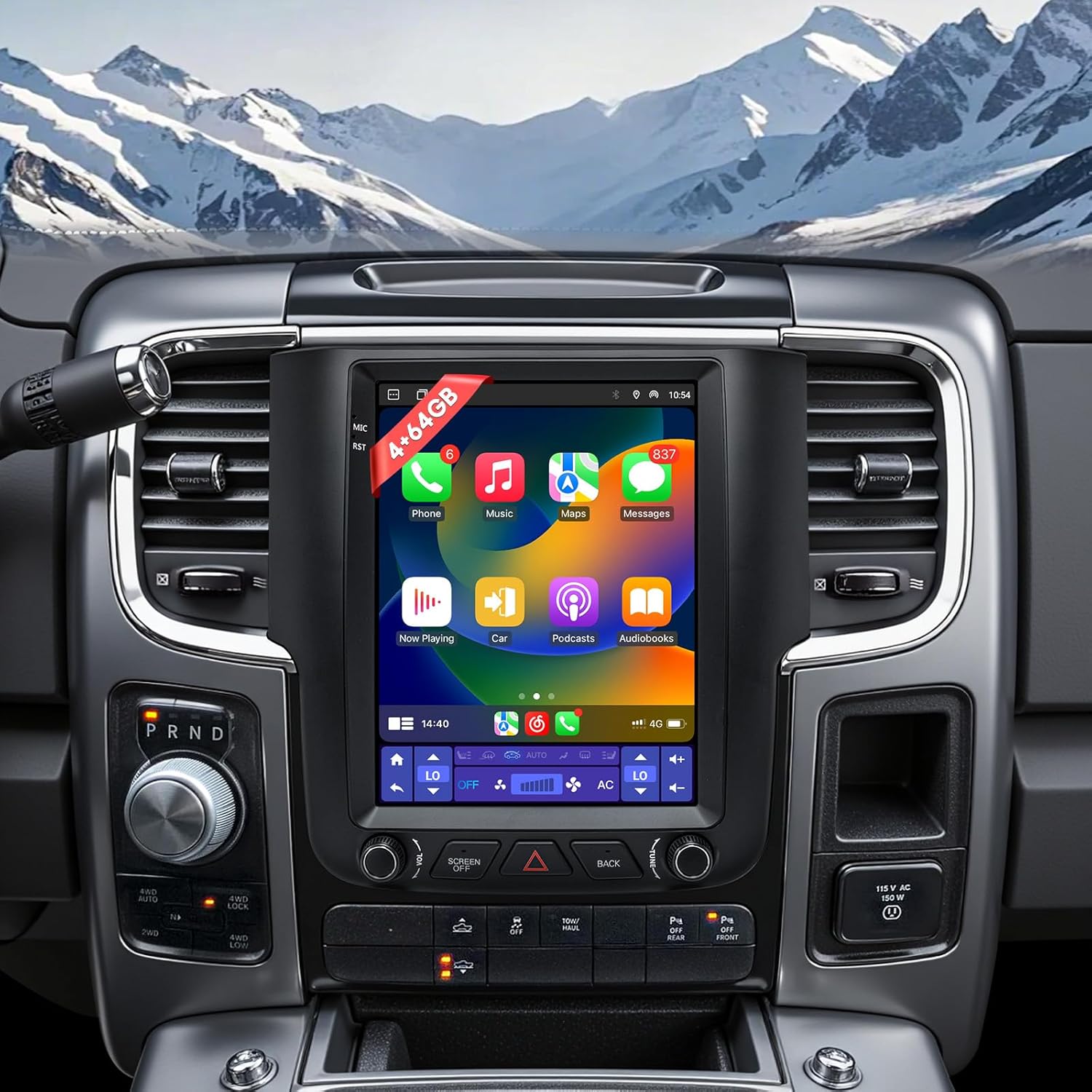 9.7" T-Style Car Radio for 2013-2018 Dodge Ram 1500 2500 3500 8Core-Head Unit 4GB+64GB with CarPlay/Android Auto Touch Screen with 1080P Backup Camera Stereo Upgrade with Fm/Am, GPS,Bluetooth WiFi