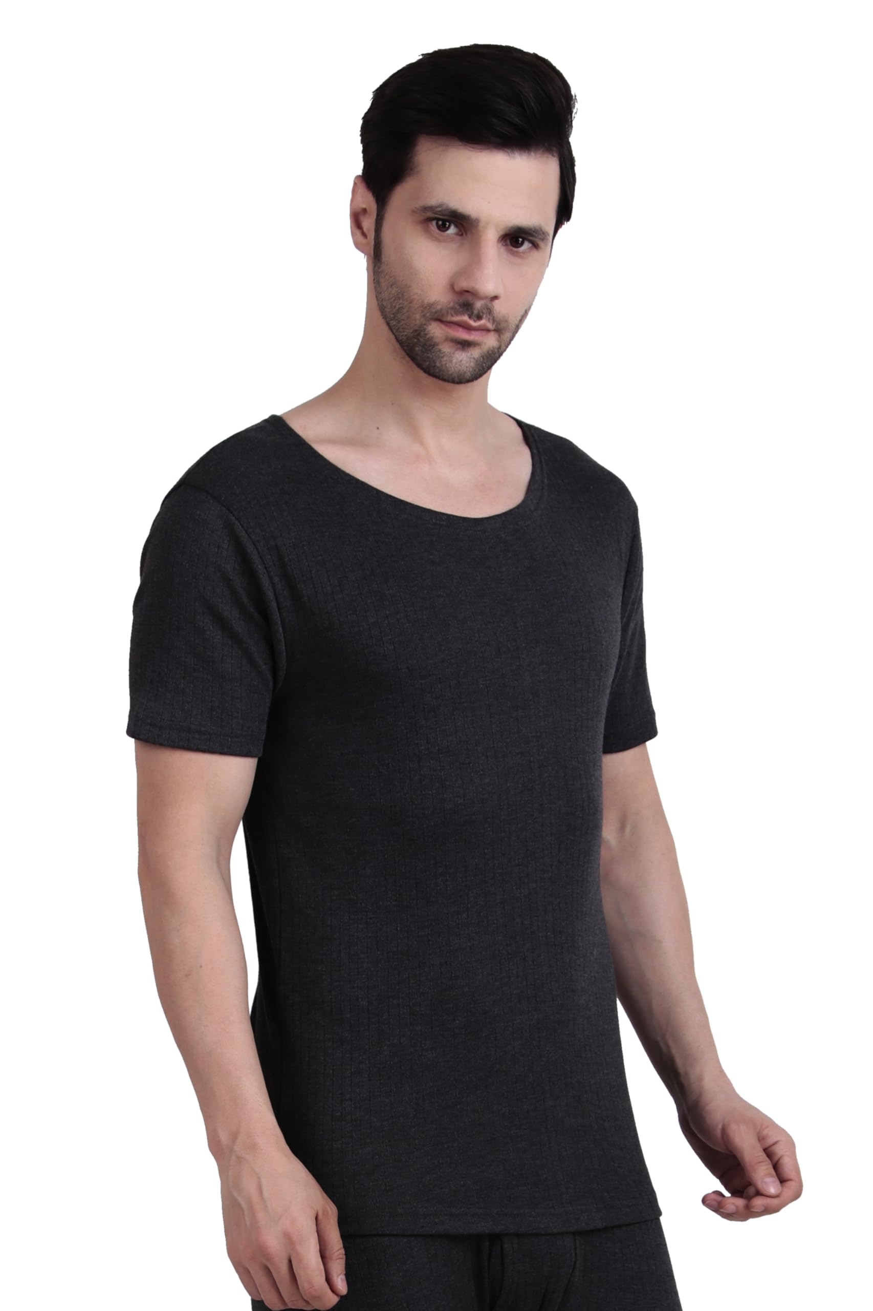 inner element Men’s Half Sleeve Thermal Top | Cotton Blend,Charcoal Grey, Stretchable Lightweight Pack of 1 Top-picture-12