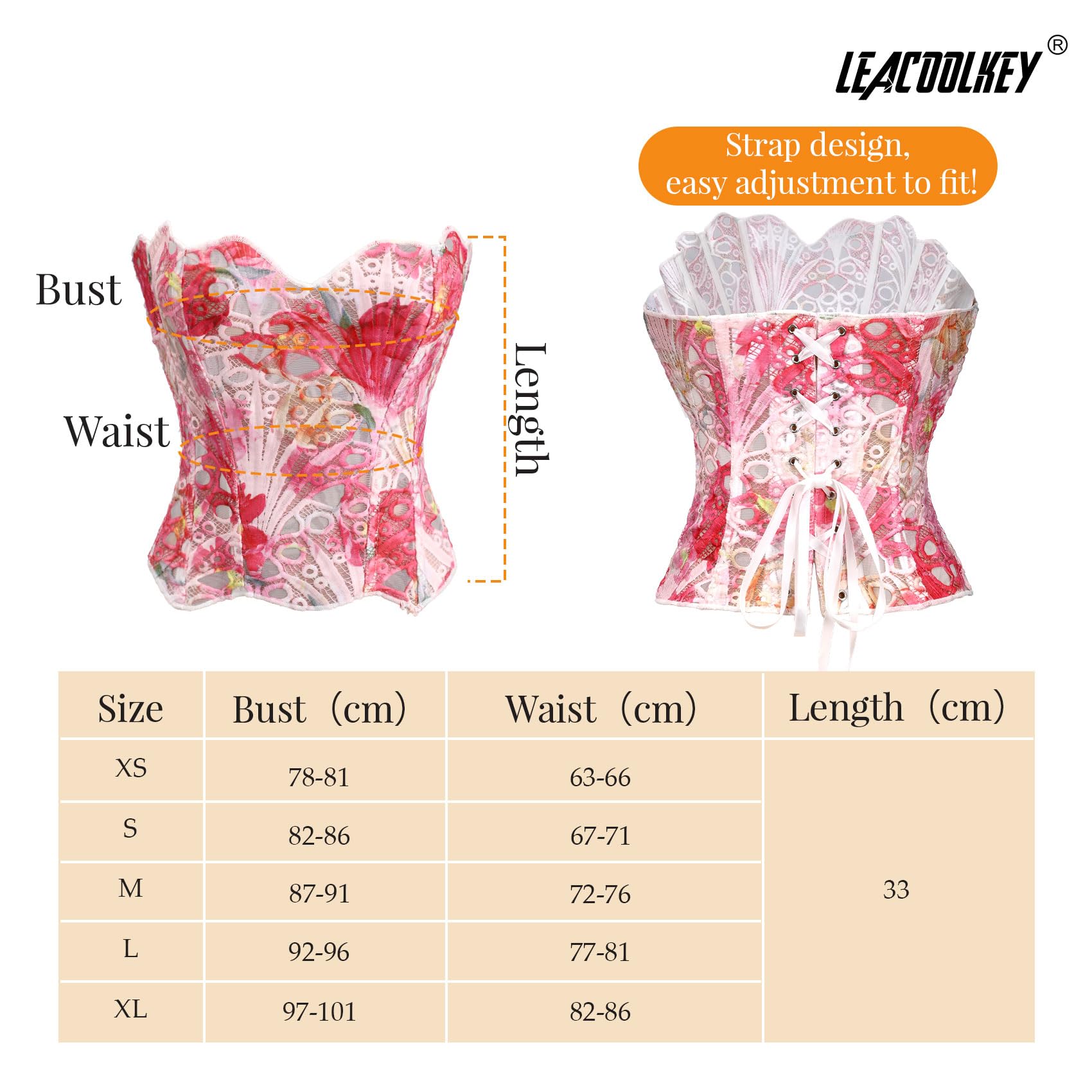 LEACOOLKEY Corpetto Corsetto in Pizzo Floreale Trasparente con Lacci per Donna Top Halloween