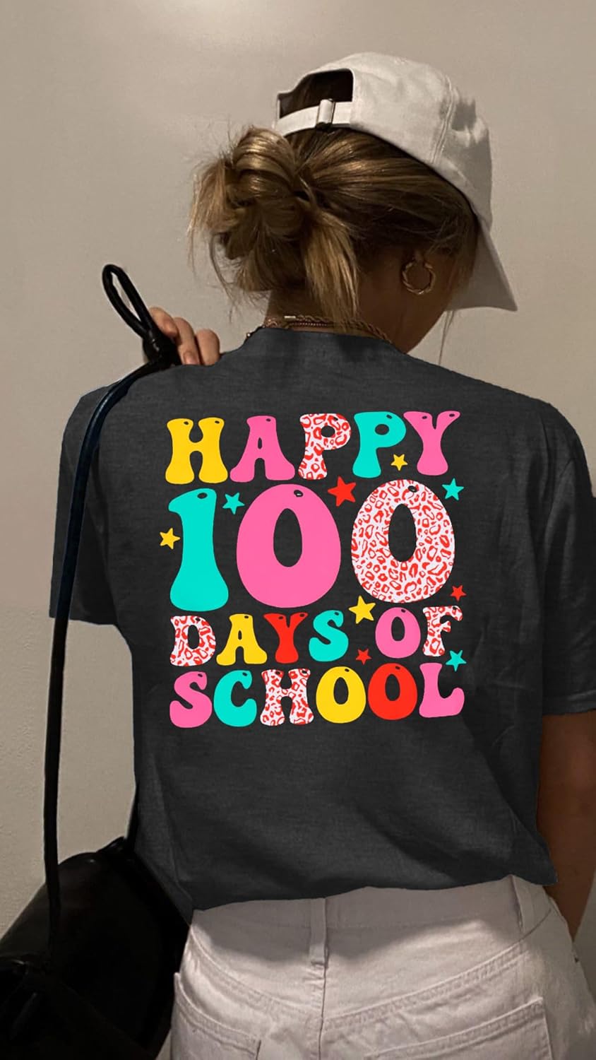 100 Days of School Shirt Women Kindergarten Teacher Shirts 100th Day of School Celebration Gifts Funny Tee Tops - Image 3