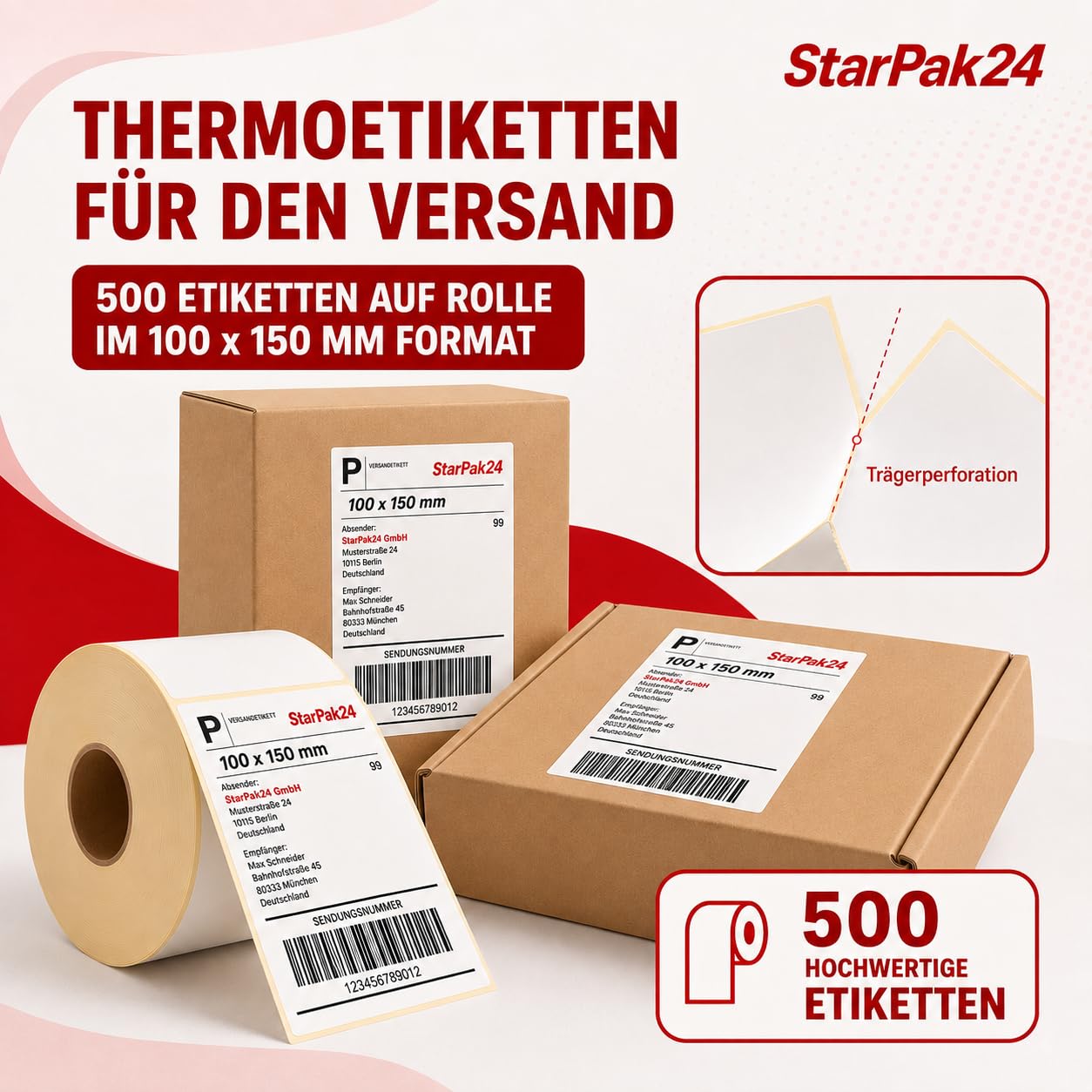 Thermoetiketten 100 x 150 mm Selbstklebend auf Rolle (6)
