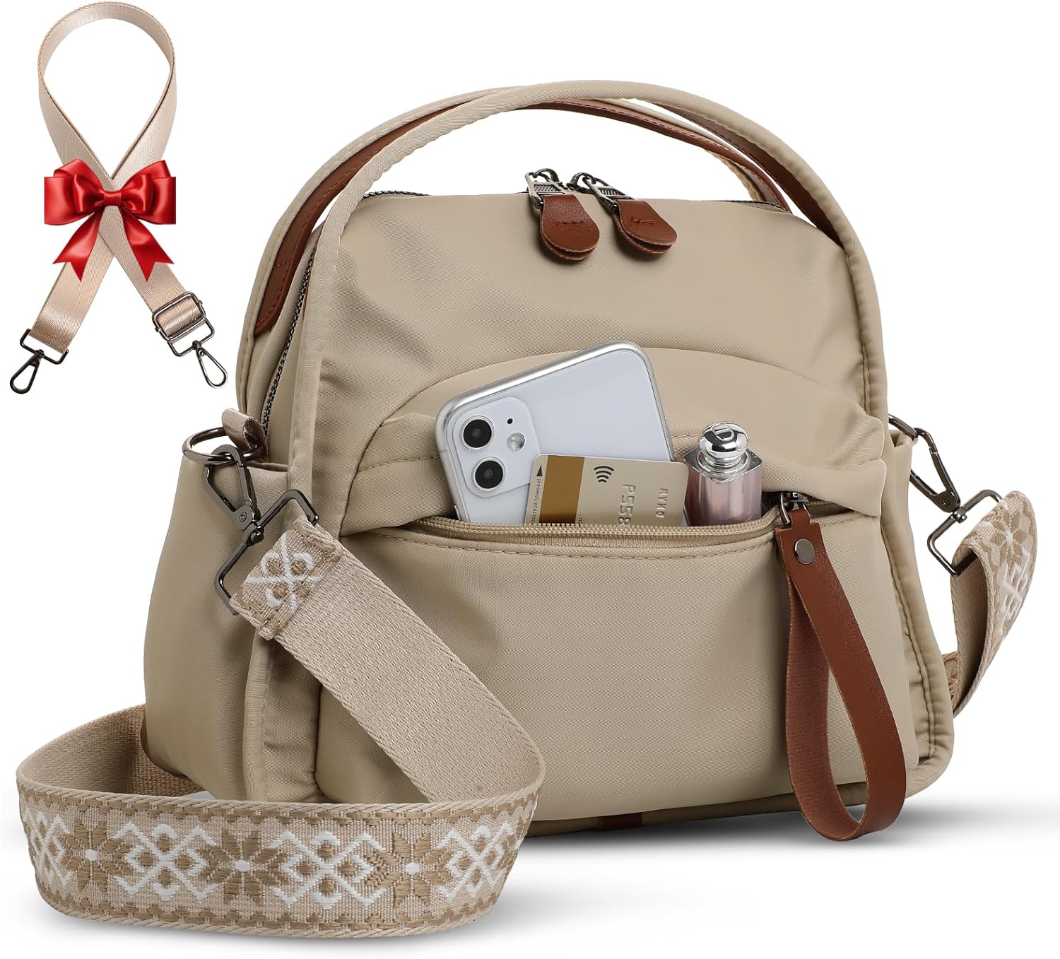 Nylon Crossbody Bags for Women, Lightweight Shoulder bag, Top Handle bag with 2 Adjustable Straps