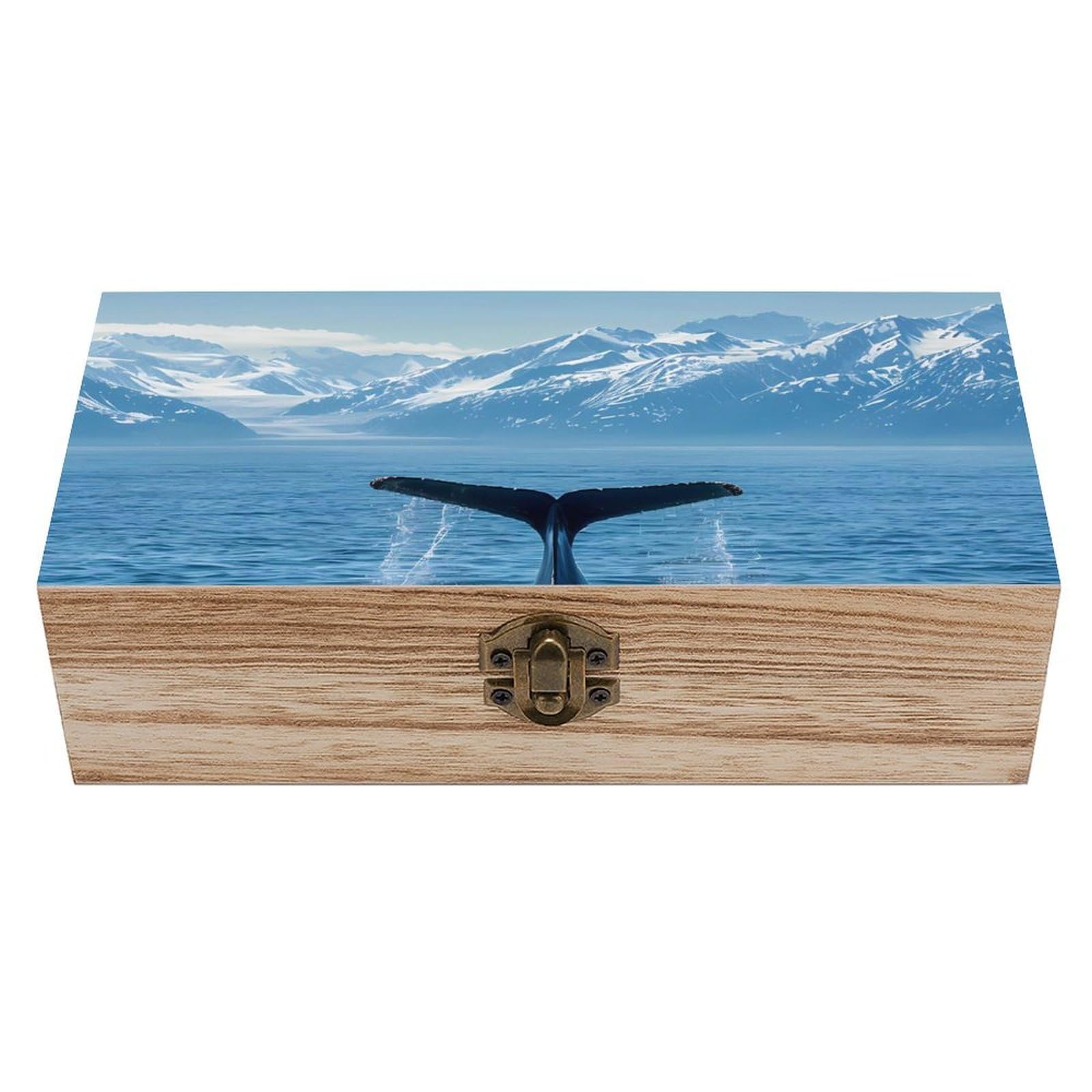 CGSBNGHA U.s.a-Alaska Whale Tail in Mountaines Wooden Storage Boxes with Lid Memory Box Decorative Organiser for Office And Home