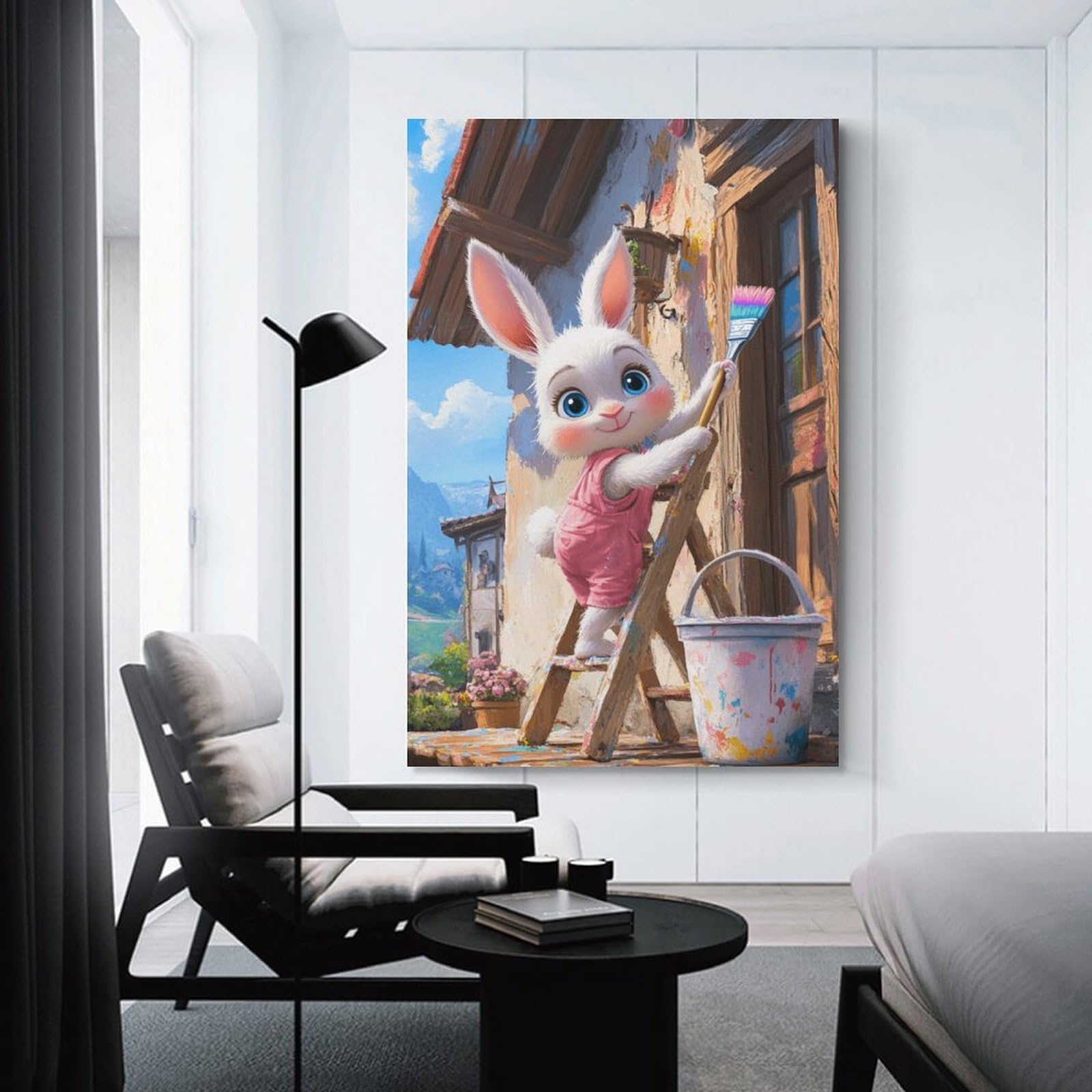 Junmoney Unframe-Style-20 Easter Bunny Painting House Canvas Wall Picture, 20X30inch(50X75cm), For Living Room, Bedroom Or Apartment Walls, Decorative Artwork For Empty Walls