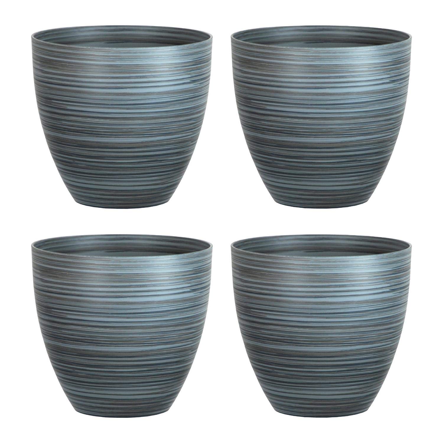 Simpa Grey Serenity Rings Plastic Planter - Set Of 4 Pots - 35Cm (H) X 38Cm (Dia) - Suitable For Indoor Or Outdoor Use.