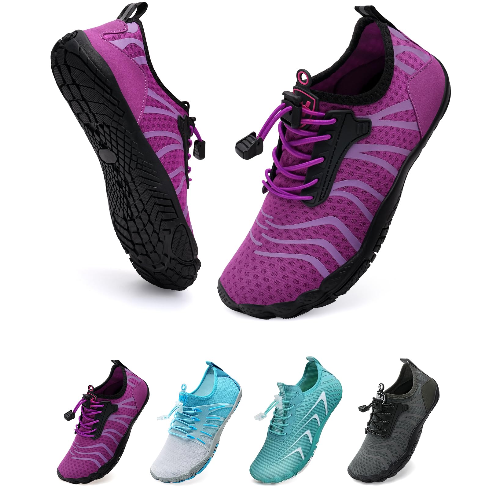 WateLves Unisex Barfußschuhe Damen Herren Wasserschuhe Badeschuhe Schnell Trocknend Weich Traillaufschuhe Fitnessschuhe mit rutschfest Sohle & Breiter Zehenbox(Lila 39)