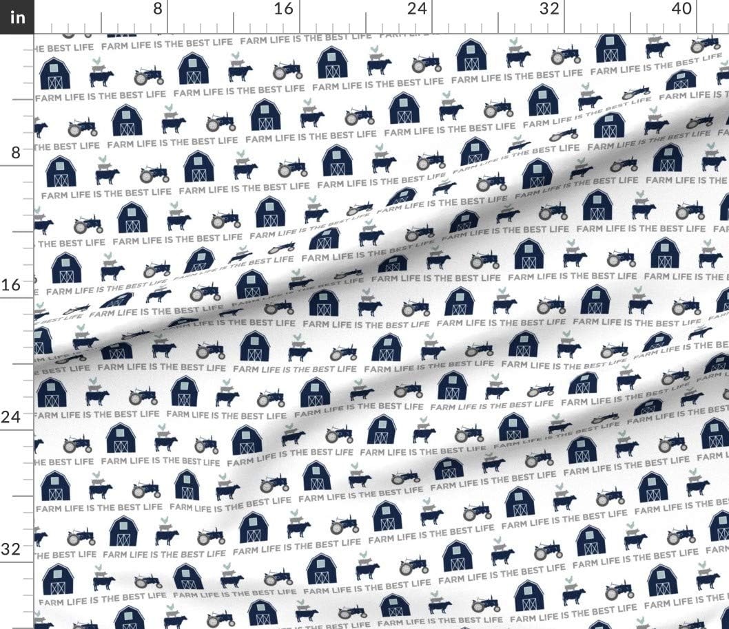 Spoonflower Fabric - Farm Life Best Navy Dusty Blue Farming Barn Cow Chicken Tractor Themed Printed on Petal Signature Cotton Fabric by The Yard - Sewing Quilting Apparel Crafts Decor