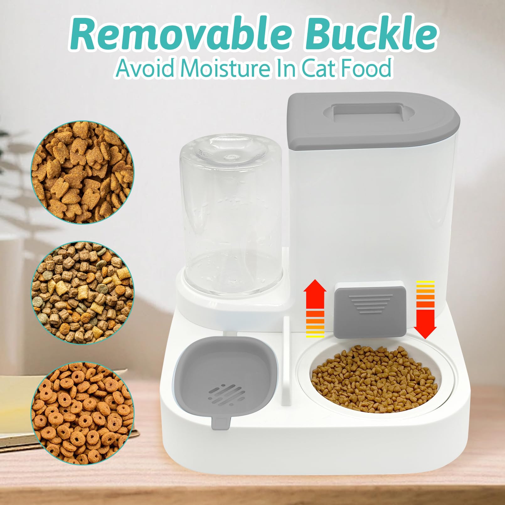 Fhiny Gravity Cat Feeder and Water Dispenser, 2 in 1 Automatic Pet Waterer Detachable Stainless Steel Food Bowls Set Pet Food Storage for Small Dog Puppy Cat Kitten Pet Easy Clean (Grey): Style A Grey-Ceramic Bowl