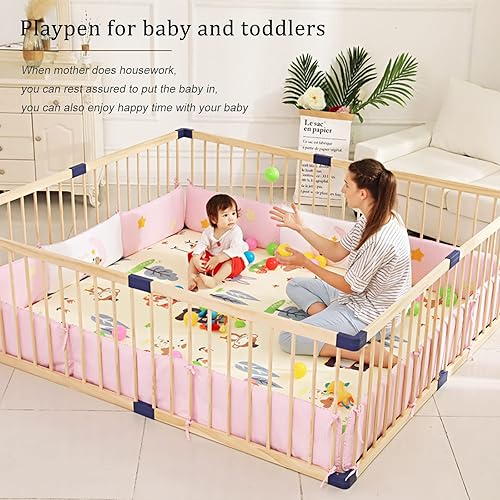 Miniatura 9 de Corralito de juegos para bebés, valla de madera para bebés, transpirable y duradero, centro de actividades interiores y interiores, para aprender a