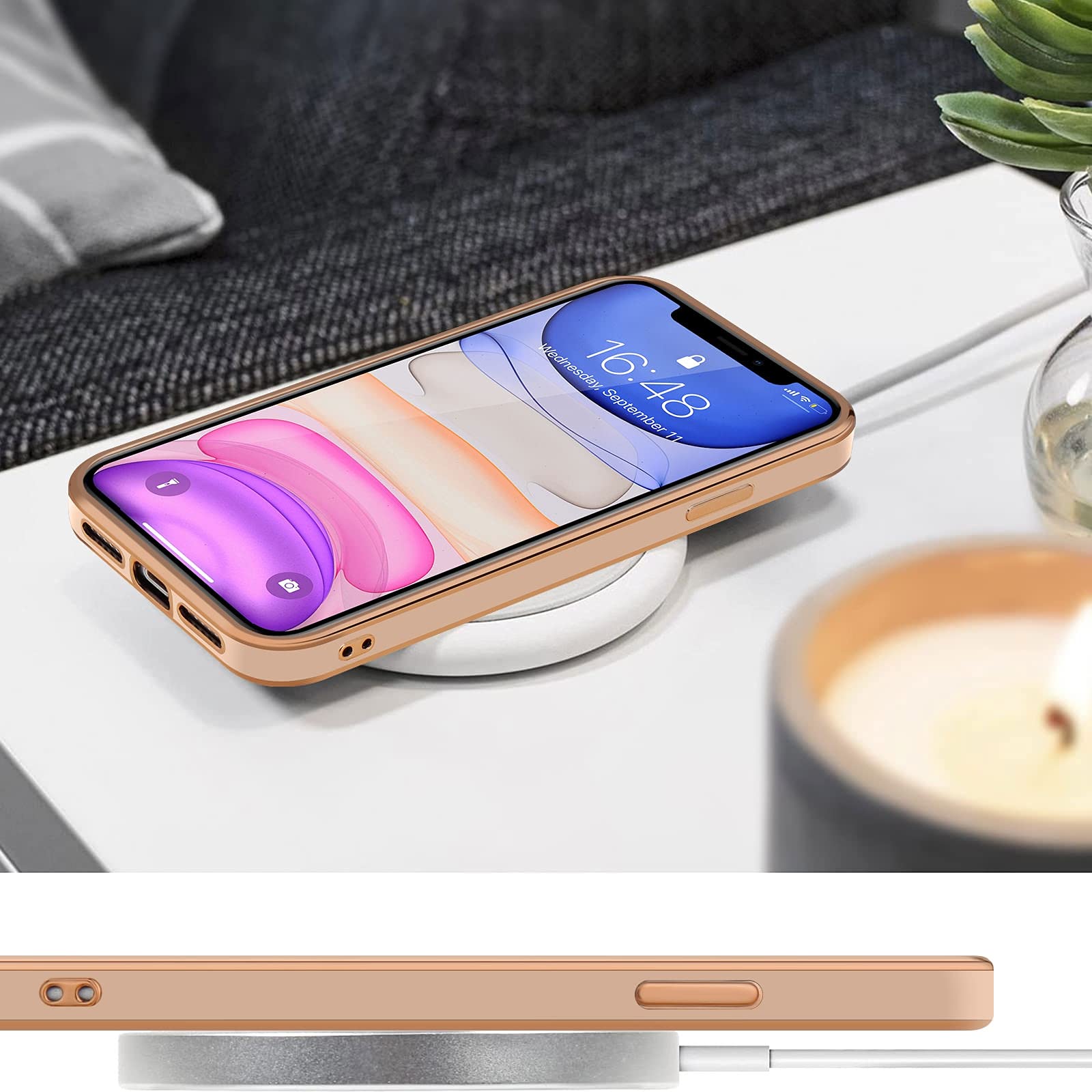 Lafunda, Custodia per iPhone 12, compatibile con iPhone 12, custodia per ragazze, ultra sottile, in silicone, adorabile, con cuore d'amore, antiurto, cover posteriore con protezione anticaduta per