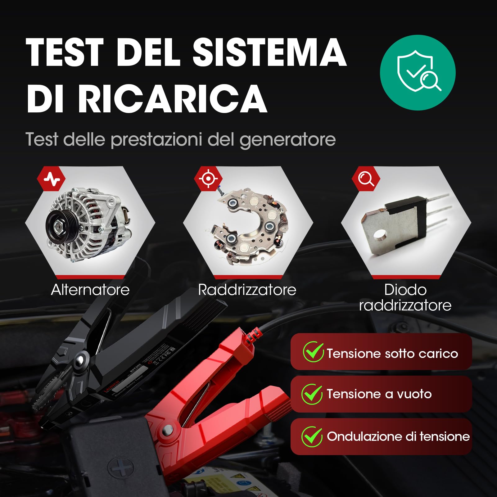 LAUNCH BST360 - Tester batteria auto 12 V, 100-2000 CCA Bluetooth strumento analizzatore della batteria Auto, test di salute di ricarica per auto camion moto ATV SUV barca Yacht