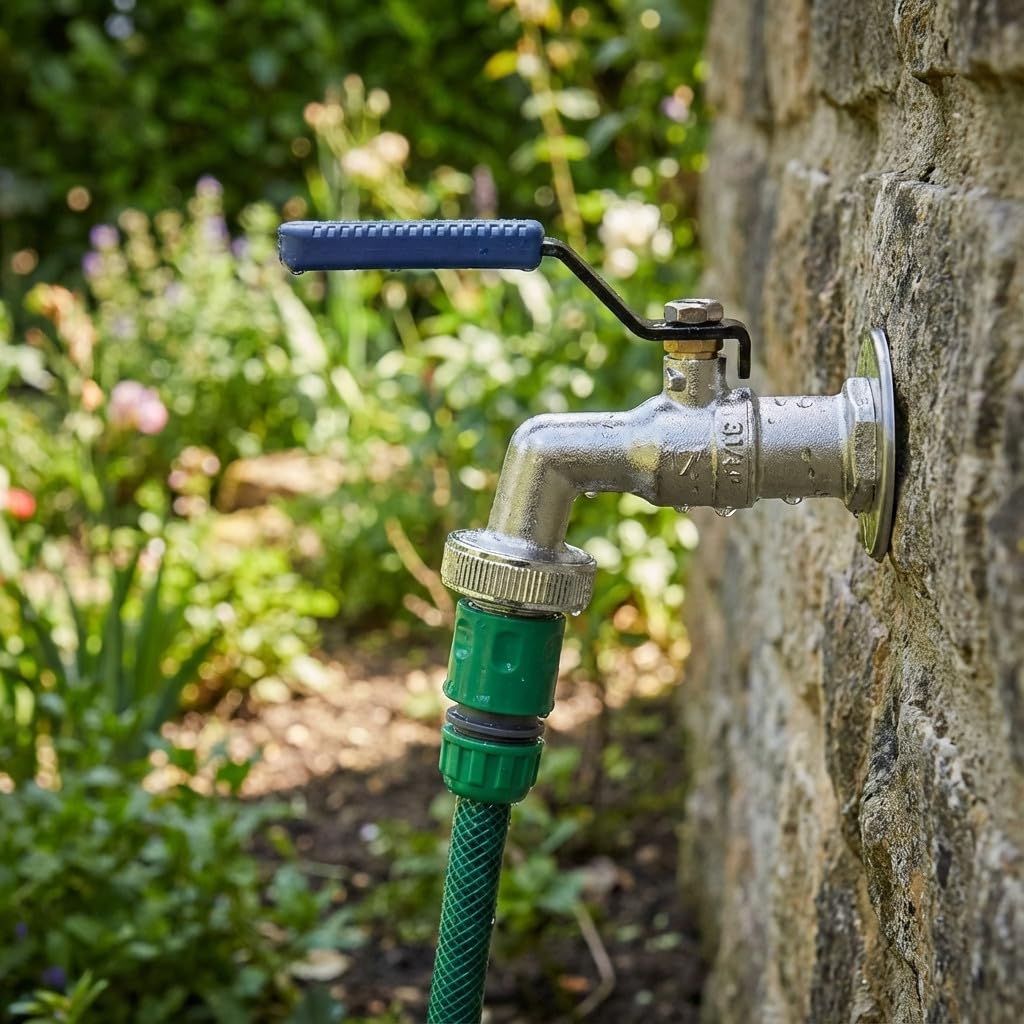 Rubinetto da Giardino a 3 Vie 3/4 Pollici, Rubinetto Doppio da Giardino con 3 Pezzi di Attacco da 3/4 Pollici a 1/2 Pollici per Casa, Cortile/Lavatrice