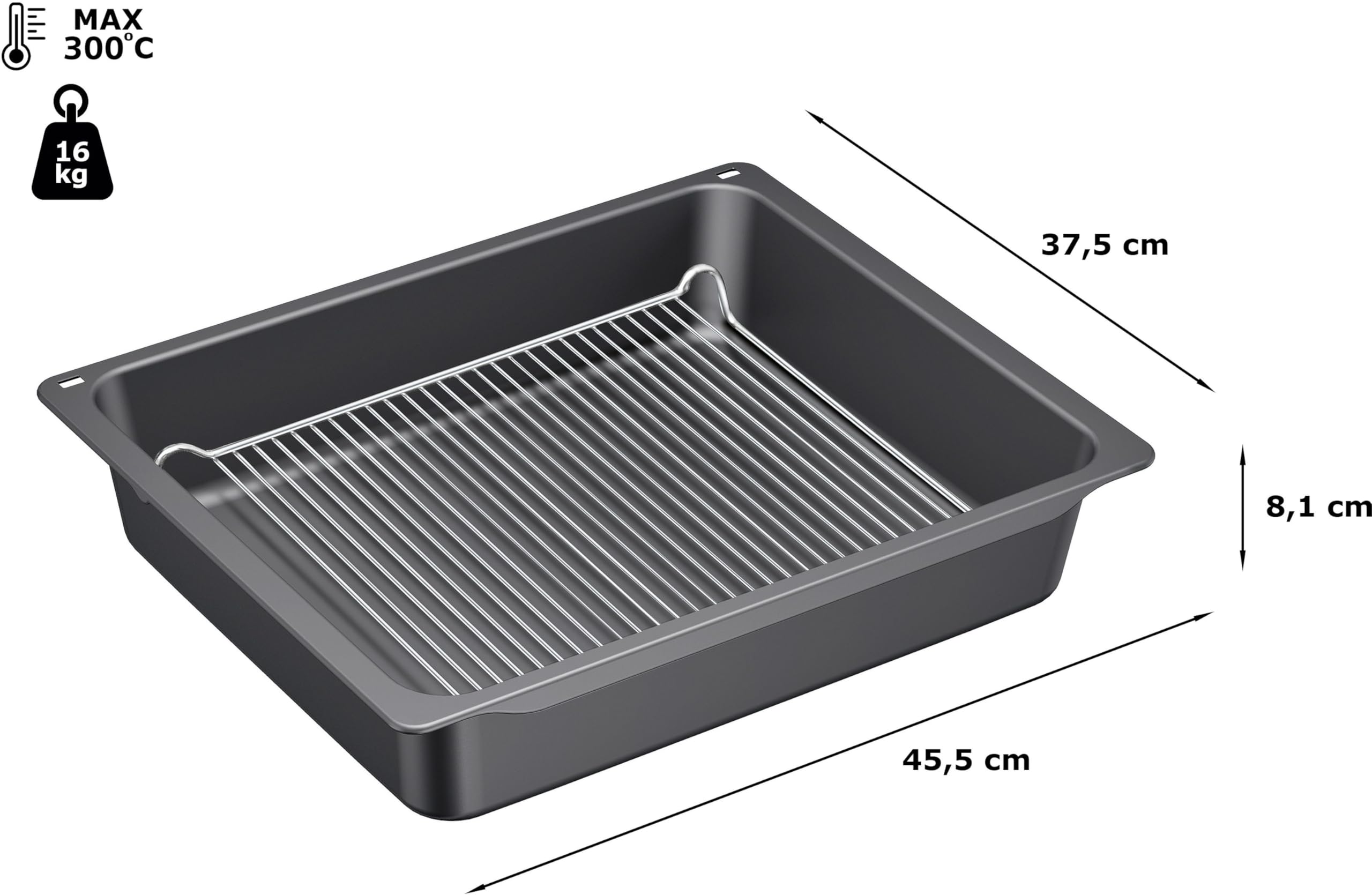 NEFF Z12CN10A0 Backofen- und Herdzubehör, Profipfanne mit Rost 81 x 455 x 375 mm, 10 L, Made in Germany, spülmaschinengeeignet, emailliert