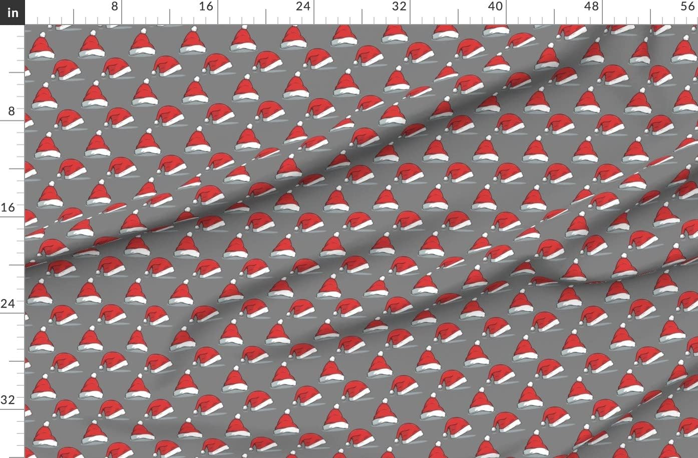 Spoonflower Fabric - Christmas Santa Hats Gray Winter Weather Holiday Printed on Organic Cotton Sateen Fabric by The Yard - Sewing Quilting Apparel Home Decor