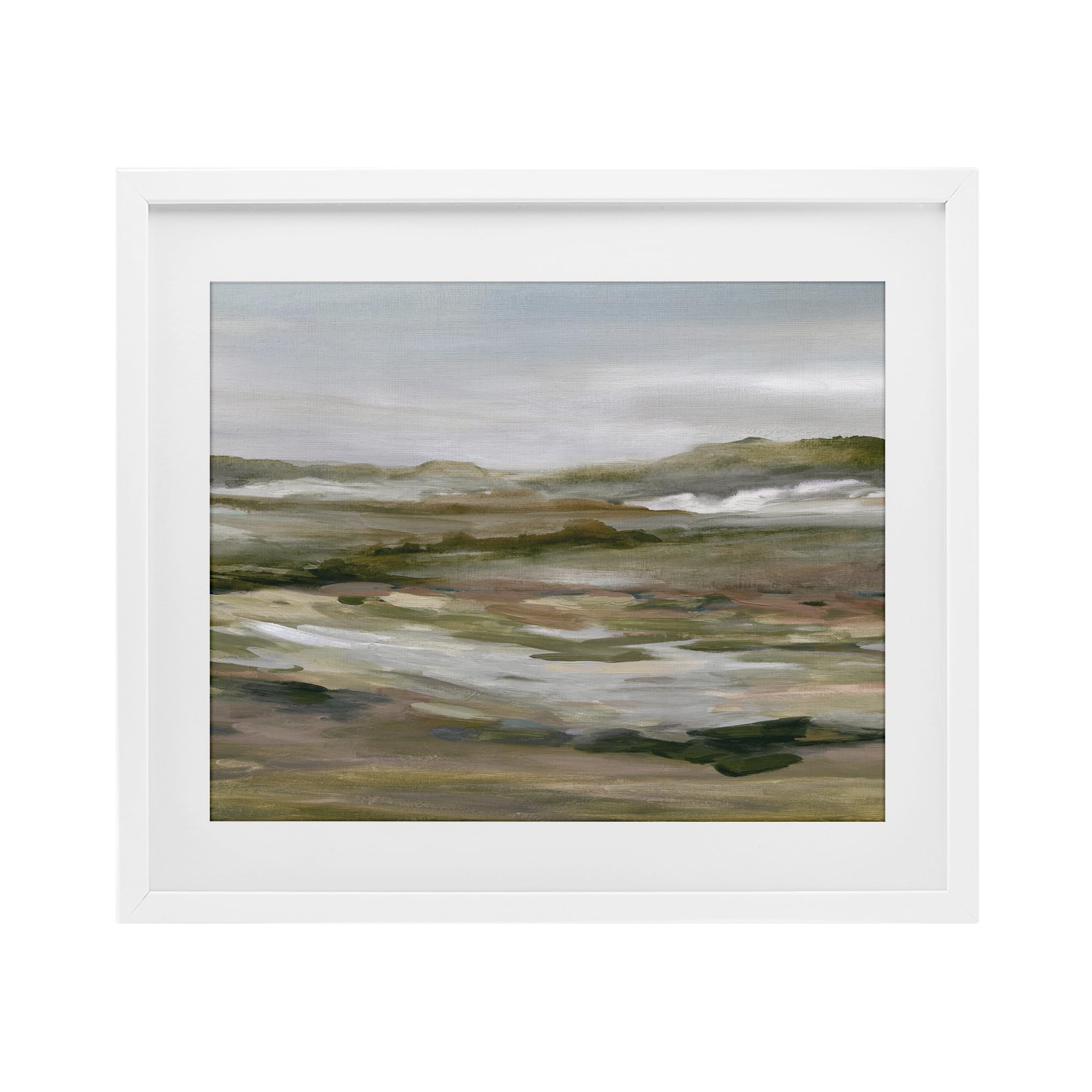 Stupell Industries Coastal White (Textured) 'Natural Meadow Abstract Horizon'| Framed Print Under Glass