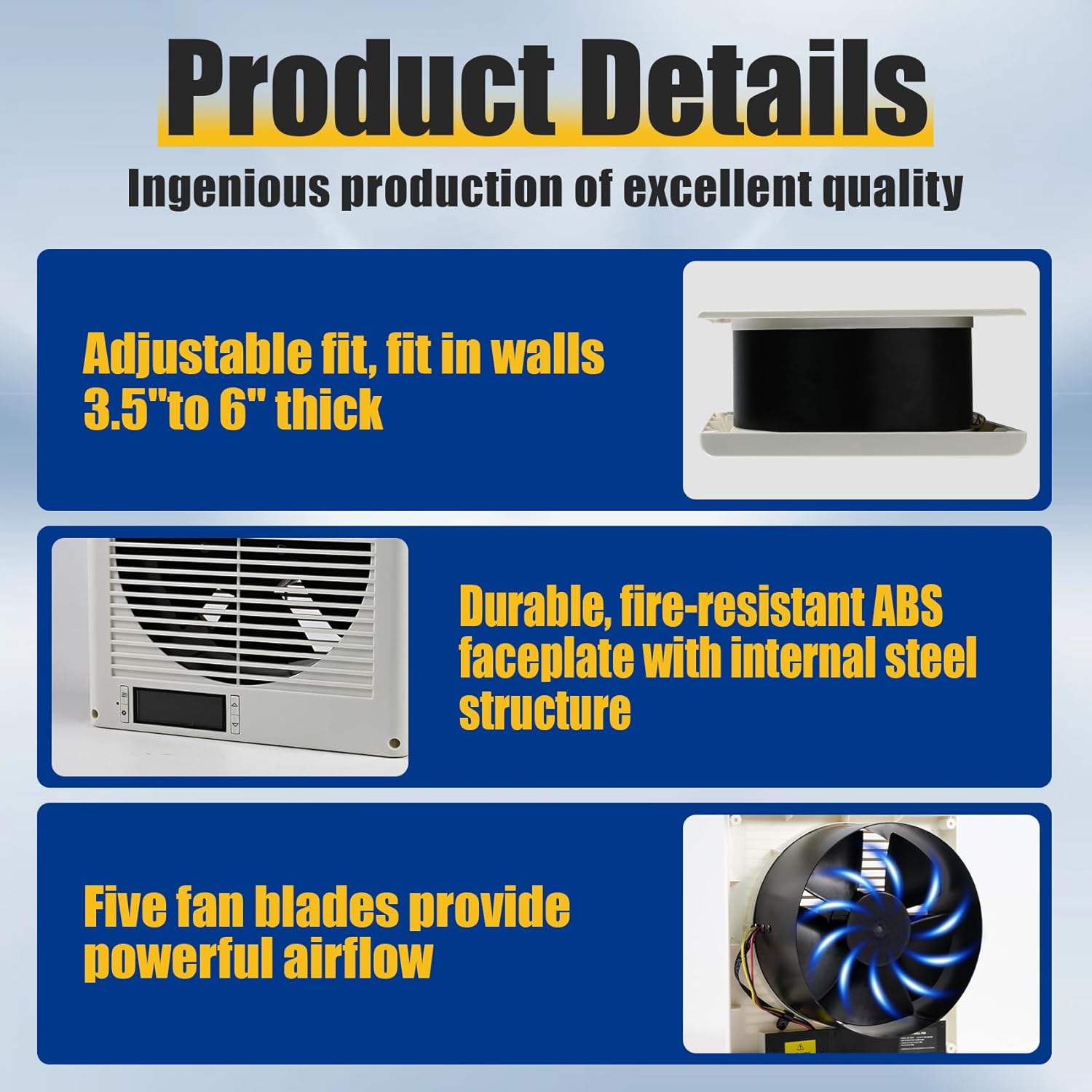 Room to Room Fan 8" Air Vent Fan, 10-Speed Quiet Airflow Through-the-Wall Fans, 380CFM, EC Motor In-Wall with Temperature and Timer Setting for for Laundry, Kitchen and Workshop