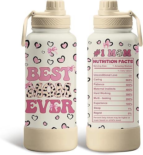 Miniatura 11 de Regalos de gatos para los amantes de los gatos, botella de agua aislada de 34 onzas, botella deportiva de acero inoxidable con tapa de boquilla, sin