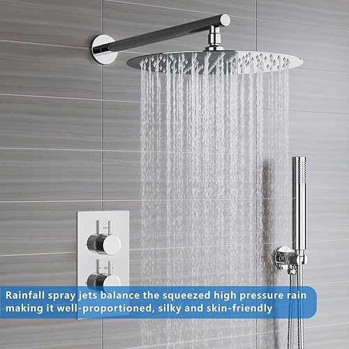 Miniatura 30 de Voolan Cabezal de ducha de lluvia, cabezal de ducha grande de alto flujo hecho de acero inoxidable de metal, cubierta de cuerpo de cascada, soporte