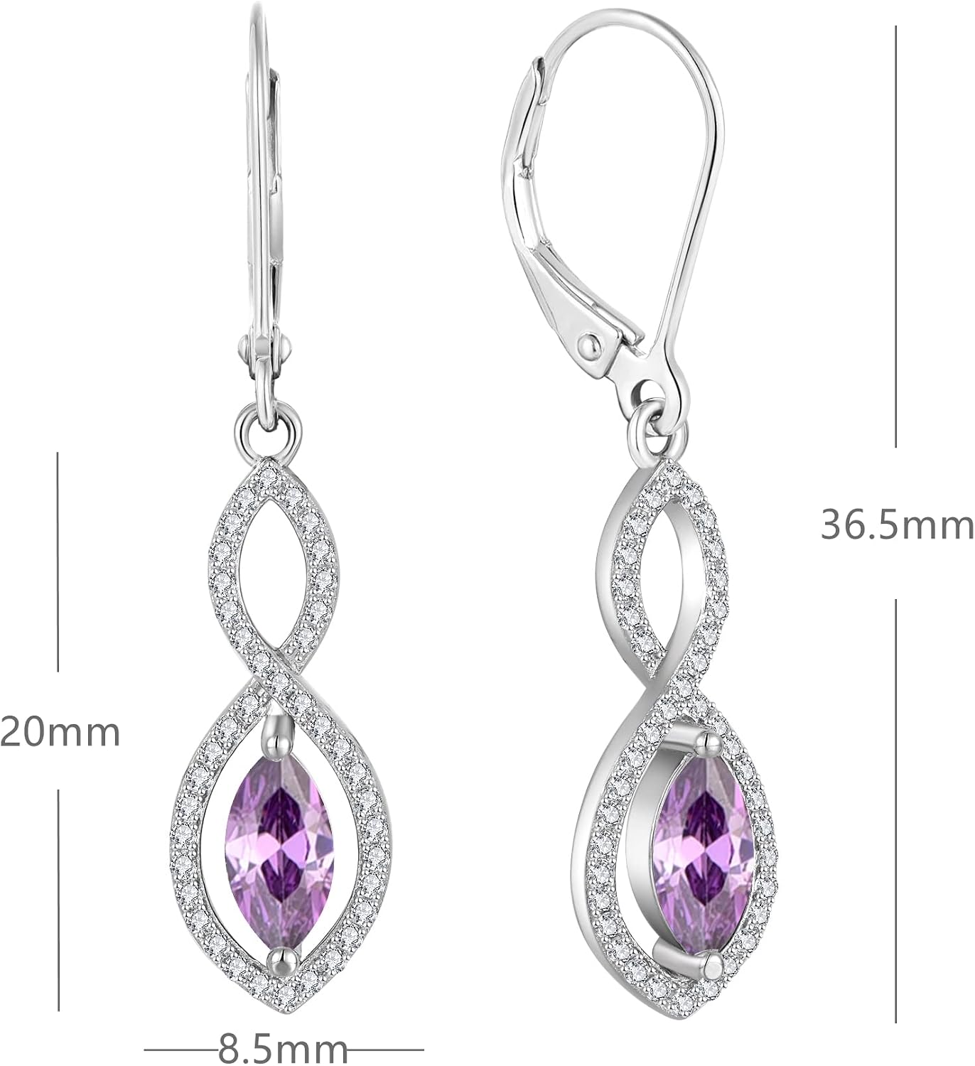 JO WISDOM Women Earrings,925 Sterling Silver Infinity Leverback Dangle Earrings with Marquise Cut 5A Cubic Zirconia