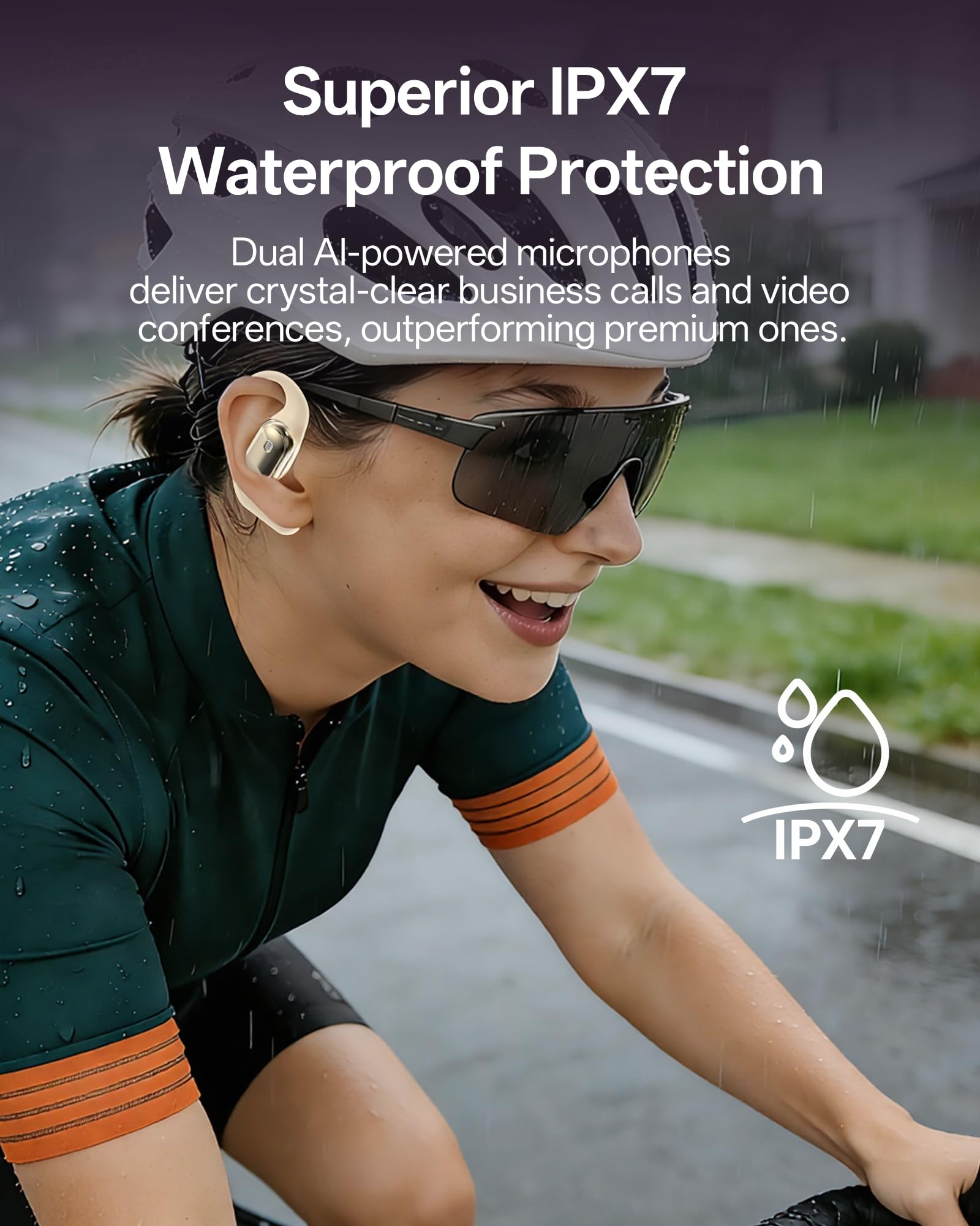 Cuffie aperte con ganci per le orecchie, auricolari wireless Bluetooth 6.0 con microfono, suono stereo, ultra-confortevoli, 60 ore di autonomia, auricolari impermeabili IPX7 per corsa e