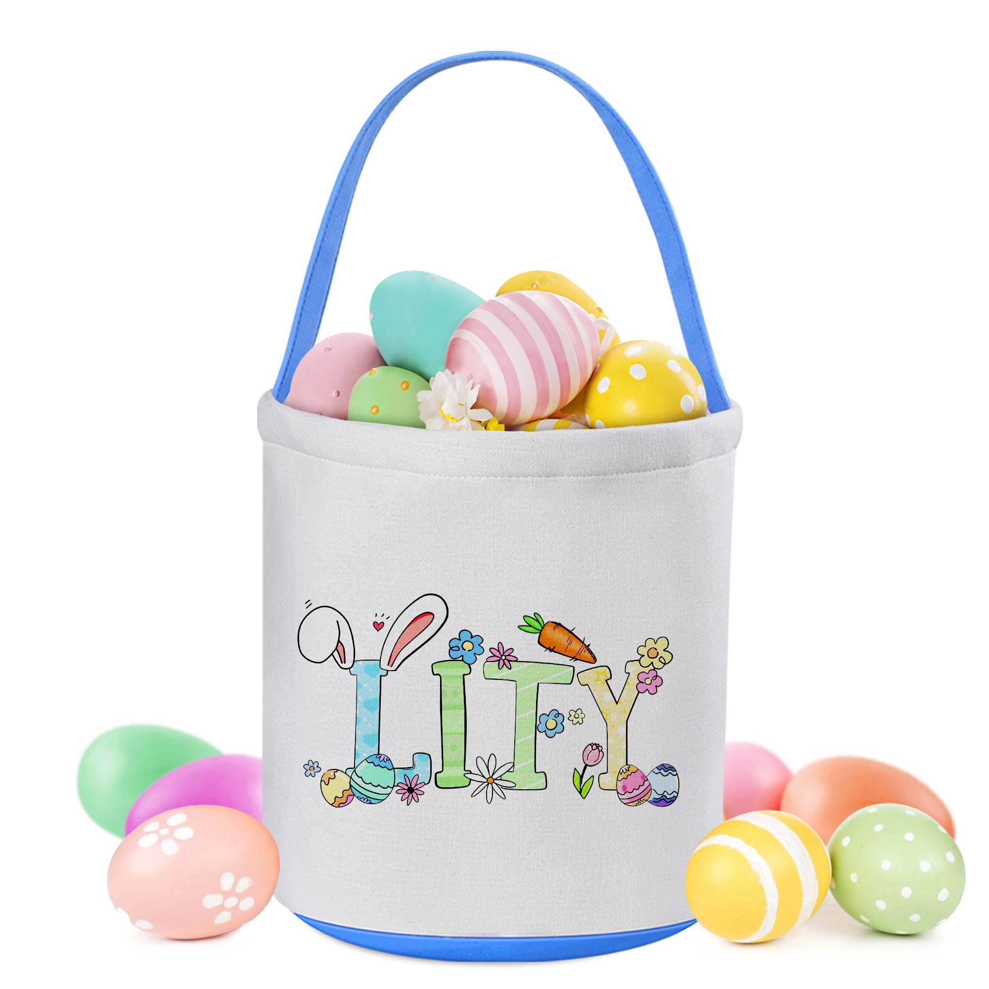 Zmoicky Easter Baskets for Kids, Personalized Easter Basket with Name - Blue Letter Bunny