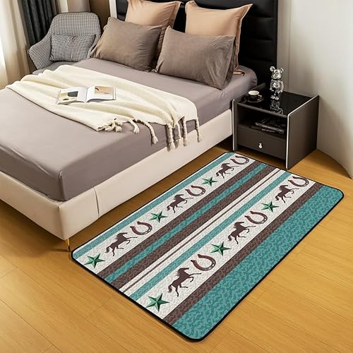 Miniatura 5 de Alfombra de herradura occidental de 5 x 7 para niños, estilo retro, estilo vaquero, para sala de estar, dormitorio, hombres, granja, salvaje oeste,