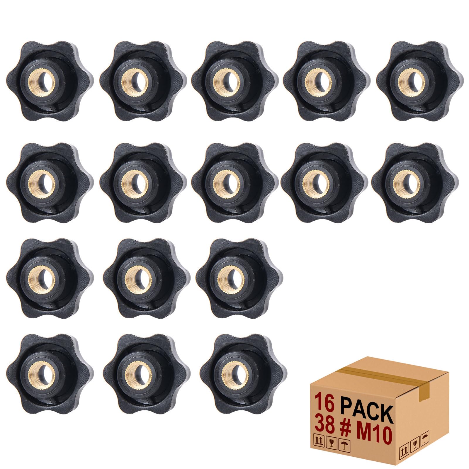 16 Pcs M10 Star Shape Knurled Clamping Nuts, Handle Nuts Diameter 38mm Knobs Grip Plastic Star Nut, Handle Wing Nut Thumb Bolts Thread For Machines And Furniture, Machine Tools, Fitness Equipment