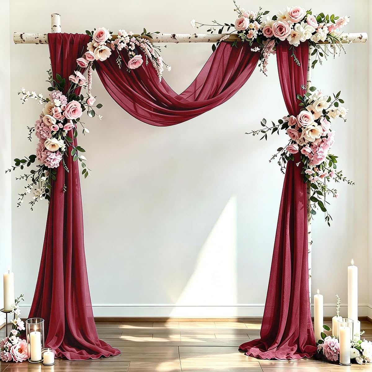 DeZerlor Wedding Arch Draping Fabric 29" x 20 FT Drapes for Backdrop Sheer Curtains for Romantic Bridal Baby Shower Decorations Ceremony Birthday Party Outdoor Events,Navy Blue (4 Panels)