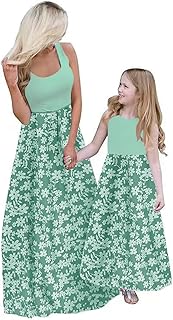 Mommy and Me Family Outfits,Sleeveless Casual Floral Dress with Pockets for Motner's Day - Buy now