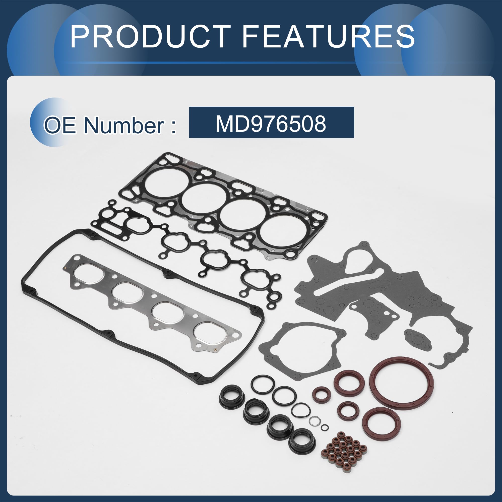 Juntas De Culata Y Válvula Para Mitsubishi 4G63(CU2W) | Material: Goma Metal, Color: Negro, OE: MD976508, Cantidad: 1 Set, Función: Resistencia A Altas Temperaturas Y Ajuste Preciso