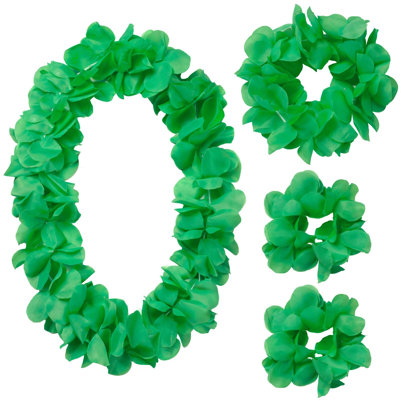 GHGMAO Hawaiian Flower Leis Luau Wreath Set, Green Leis for Halloween Costume Tropical Party Favors, Perfect Luau Party Supplies for Summer Beach