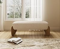 CIMOTA Boucle Entryway Bench: Modern Beige Sherpa Padded Seat, Scalloped Wood Legs, 50 Inch for Bedroom Hallway Mudroom