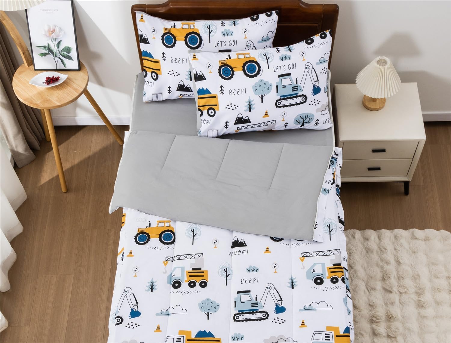 Meeting Story 3pcs Kids Comforter Sets Zipper Bedding Set for Boys,Twin Kid Bedding Set Car Comforter Construction Bedding for Kid,All in one Zipper Bedding（White,Twin） - Image 4