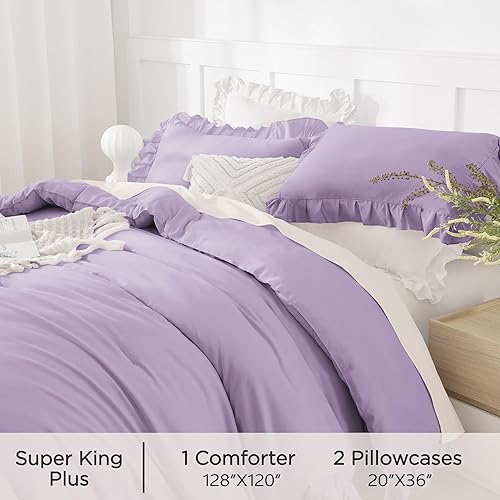 Miniatura 367 de Andency Juego de edredón beige tamaño King, 3 piezas estilo farmhouse shabby chic con volantes, ligero esponjoso suave de microfibra para todas