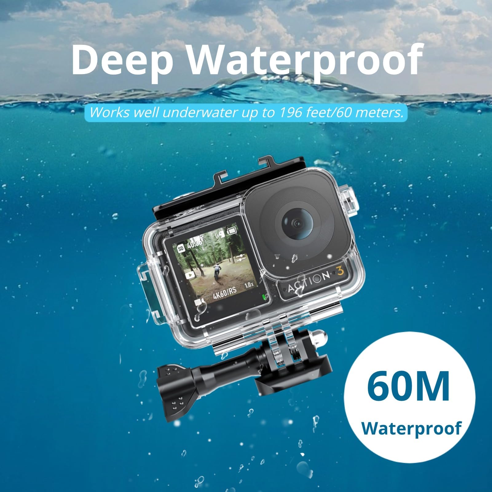 Waterproof Case for DJI Osmo Action 4 Action 3, 196ft Clear Underwater Diving Housing Shell with 3 Filters and Bracket Accessories, Action Camera Protective Case - Image 2