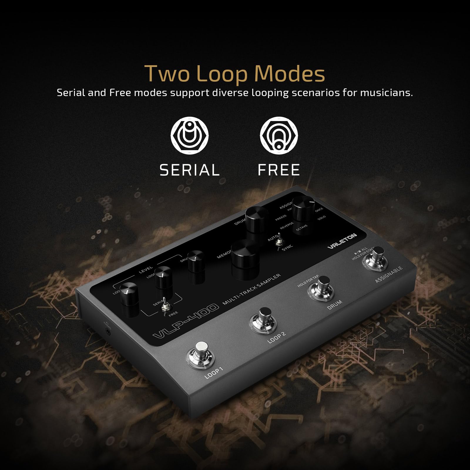 VALETON Pedale Looper Stereo a Doppia Traccia con Macchina a Tamburo Automatica, 7 Effetti di Loop, 99 Memorie di Progetti, Compatibilità MIDI/CTRL per Chitarra, Basso, Tastiera, Voce VLP-400