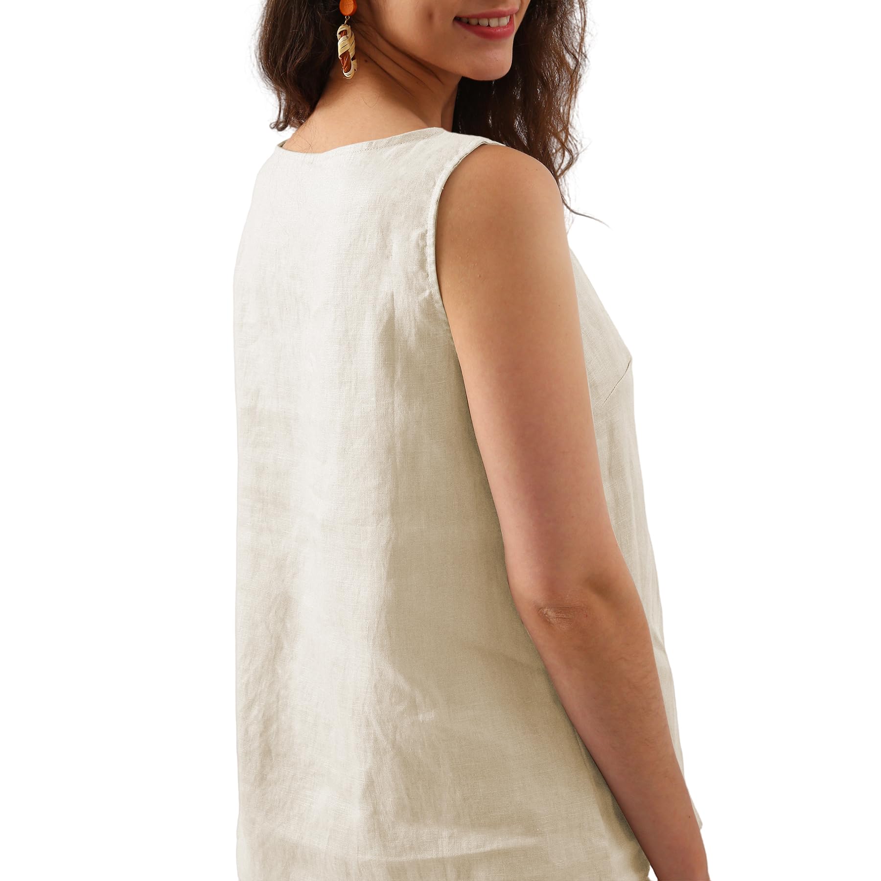 Amazhiyu Camicetta da donna in lino, senza maniche, estiva, basica, casual, con scollo a V