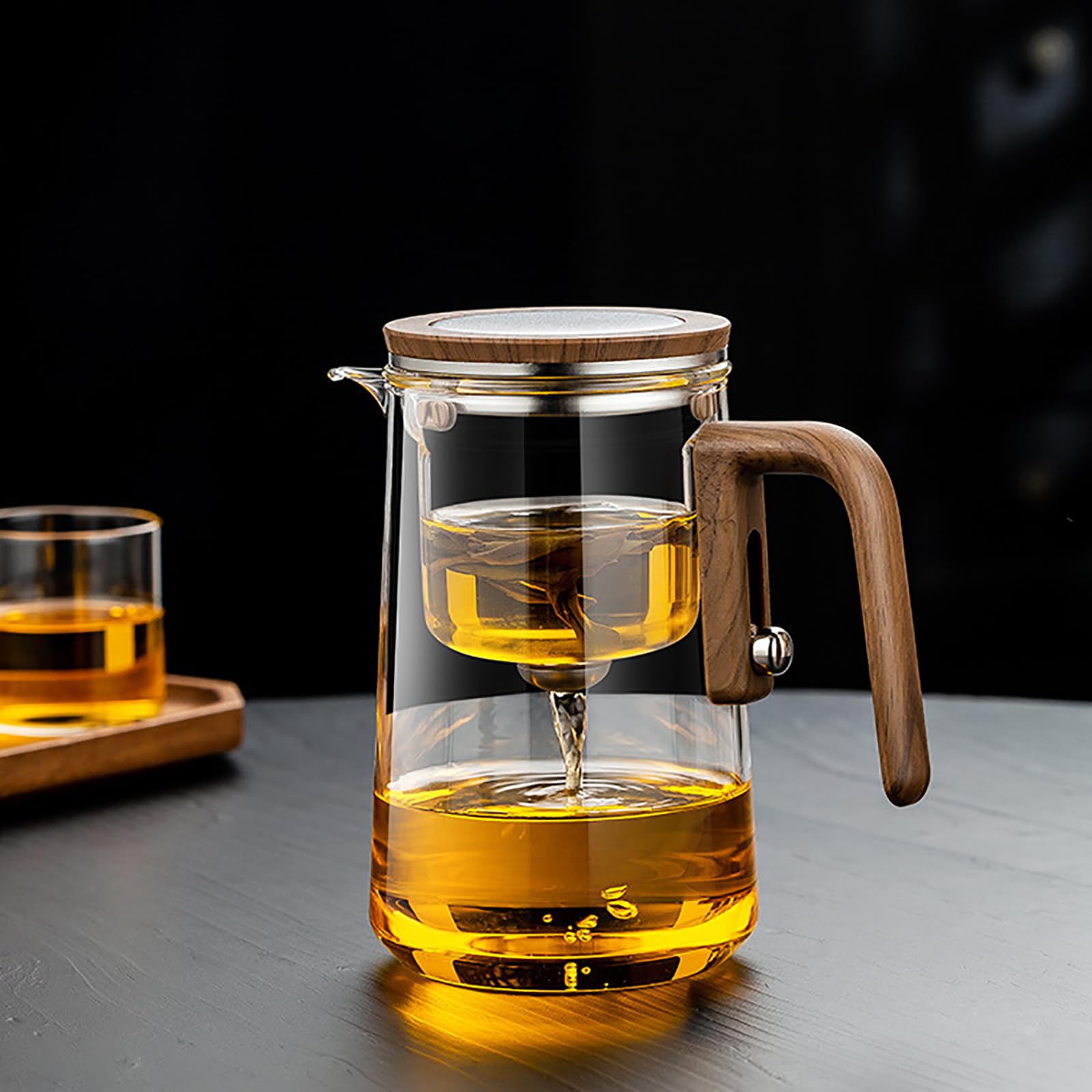 Théière Magique en Verre avec Séparation d'eau – 800 ML, Verre Borosilicate/Design Démontable/Facile à Nettoyer, Enchantipot Magic Teapot avec Poignée en Bois pour Maison, Bureau