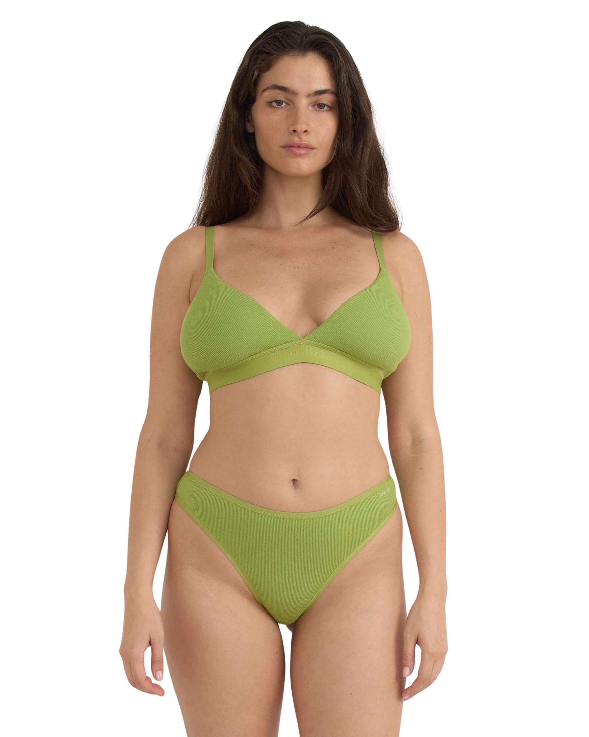 Photo 1 of ***NO TOP*** Organic Basics Women's Core Ribbed Cotton Thong Underwear, Matcha Green, X-Small