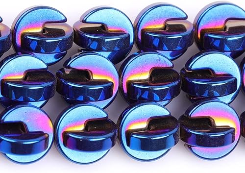 Miniatura 6 de Cuentas de hematita para hacer joyas, piedras preciosas semipreciosas de 0.394 in, estilo luna, color azul, revestimiento metálico, 15 pulgadas JOE