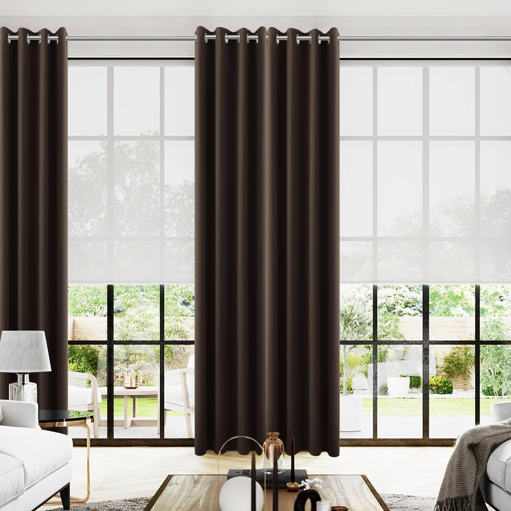 96 Inch Long Dark Brown Living Room Curtains for Window Treatments,Elegant Organic Style Silky Extra Soft Keep Warm Cold Out Darkening Blackout Bedroom Curtains Drapes 96 Length 2 Panel Set,Cappuccino — image 1